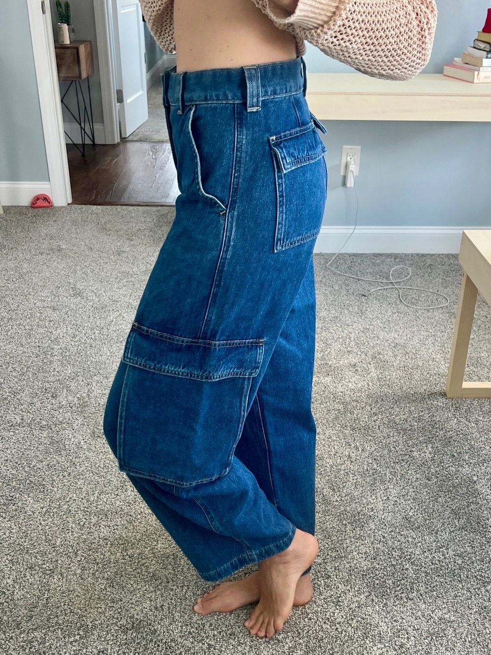 Everlane Dark Blue Relaxed Cargo Denim Jeans